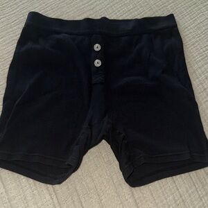 GAP Black Ribbed Bike Shorts with Button Front Detail